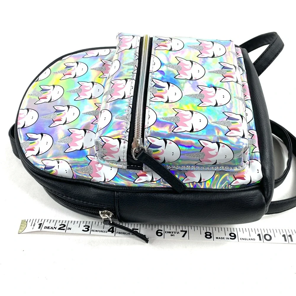 Children's Rainbow Unicorn Small Backpack Black and Silver